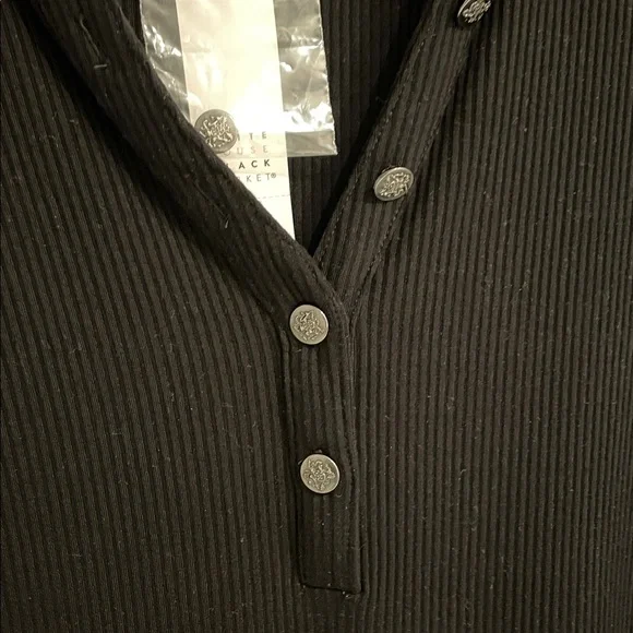 White House Black Market Beautiful Black V-Neck Ribbed Henley Top w/spandex - Picture 3 of 6